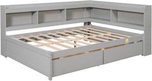 Grey <span class=keywords><strong>Twin</strong></span> ngăn kéo gỗ Daybed khung hai ngăn kéo đôi kích thước sofa giường thiết kế phòng ngủ phòng khách Gỗ đá đen hỗ trợ lưu trữ - Product Image 3