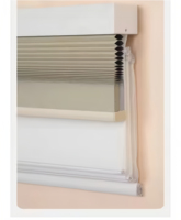 Persianas romanas dobles modernas, tela blanca transparente personalizada, característica opaca, cortinas integradas fáciles para sala de estar, plástico Horizontal