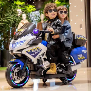 Moto électrique grande taille pour enfants, voiture porteur en plastique alimentée par batterie 12V, roues puissantes, jouet inspiré de la police - Product Image 1