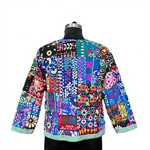 Veste ouverte matelassée à imprimé patchwork bohème pour femmes, motif floral multicolore, respirante, printemps-automne - Product Image 5