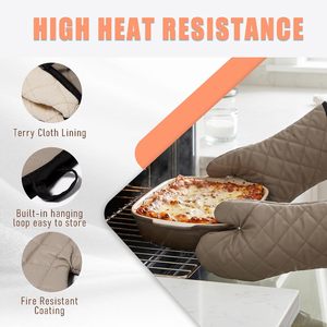 Maniques de four matelassées en tissu éponge avec doublure en coton, extra longues, résistantes à la chaleur, pour la cuisine - Product Image 2