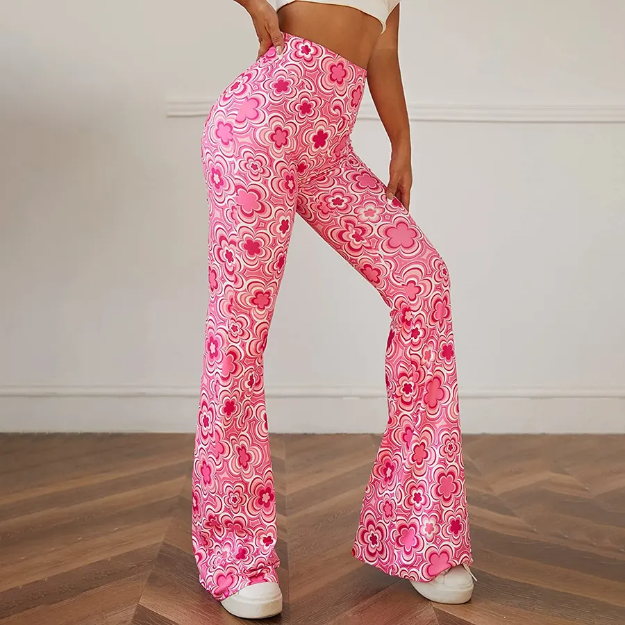 Свободные спортивные женские брюки для йоги с высокой талией и цветочным принтом, модные брюки с широкими штанинами
