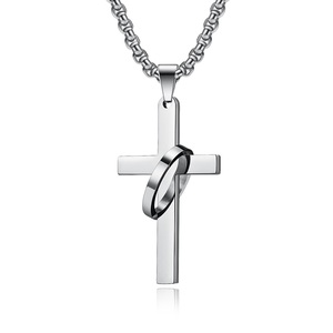 ZB 힙합 Hipster 쥬얼리 스테인레스 스틸 목걸이 주님의기도 헤일로 링 크로스 목걸이 남성용 - Product Image 1