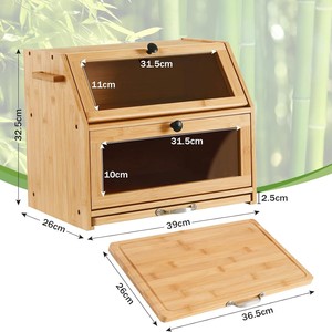 Boîte à pain en bambou à double couche avec porte-couteau, rangement transparent pour le pain et les gâteaux de cuisine - Product Image 2