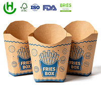 Boîte à frites en papier kraft de qualité alimentaire, emballage pour restauration rapide imprimé sur mesure, boîte à frites jetable avec taille personnalisée, résistante à la graisse
