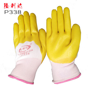 Longlida P338 White Yarn Yellow PVC Full Layer Gloves Waterproof Oil Resistant Work Safety Gloves General Purpose - Product Image 2
