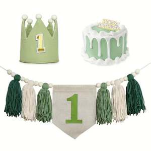 Décorations de fête d'anniversaire <span class=keywords><strong>1er</strong></span> 1/2 pour bébé <span class=keywords><strong>chaise</strong></span> de salle à manger avec pompon en fil drapeau gâteau Topper couronne chapeau autres fournitures - Product Image 4