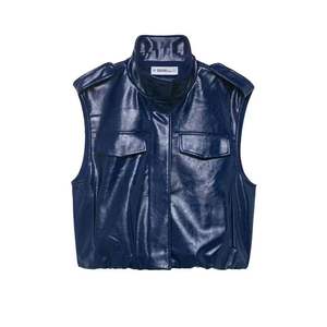 Ensemble de veste sans manches à fermeture éclair et jupe mini rétro en similicuir pour femmes, 2 pièces - Product Image 2