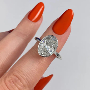 Bezel anello di fidanzamento matrimonio originale argento 925 solitario 4CT taglio ovale 5A Cubic Zirconia Lab anello di diamanti - Product Image 6