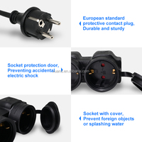 Cordon d'extension double prise Schuko extérieur 2-en-1 en caoutchouc étanche IP44 avec conducteur en cuivre pur 16A noir 0,3m pour appareils électroménagers