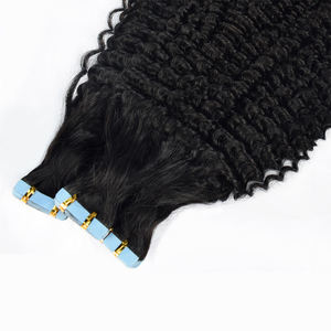 Venta al por mayor <span class=keywords><strong>de</strong></span> pelo <span class=keywords><strong>humano</strong></span> real cinta sin costuras en extensiones <span class=keywords><strong>de</strong></span> cabello 16-26 pulgadas <span class=keywords><strong>de</strong></span> pelo rizado con color negro - Product Image 1