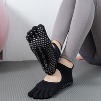 Untuk Toesox kaus kaki Yoga Pilates, kaus kaki Yoga warna polos, lima-jari, tabung pendek lembut nyaman, desain punggung terbuka, Logo Panjang pergelangan kaki