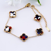 Bracelet en nacre double face trèfle à quatre feuilles pour femme, en acier inoxydable, bijoux de luxe tendance, vente en gros