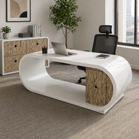 Bureau de direction moderne en surface solide blanche, durable et écologique, avec armoire à dossiers, style de designer renommé, mobilier de bureau