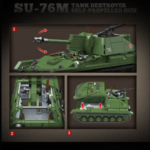 769 pezzo nuova Idea di prodotto 2025 scala Soviet pistola semovente veicolo Su-76m militare modello Kit serbatoio distruttore blocco di costruzione Set - Product Image 5