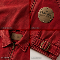 Veste zippée pour homme en toile épaisse délavée style vintage streetwear, coupe droite ample, avec patchs de travail, personnalisable par le fabricant