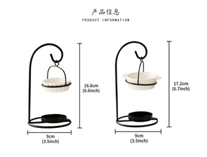 Venta al por mayor de cerámica blanca soporte de metal negro Cera colgante quemadores de fusión aromaterapia quemador de aceite esencial decoración del hogar - Product Image 6