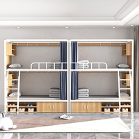 Lit superposé moderne à deux niveaux pour dortoir scolaire, appartement, auberge de jeunesse, capsule spatiale, hôtel, avec structure en fer et bois