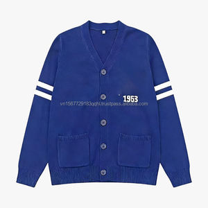 Cardigan en tricot pour homme, col en V, jacquard, manches longues, veste pull, design sportif - Product Image 3