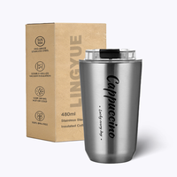 Gobelet à cappuccino 280 ml, 380 ml, 480 ml, en acier inoxydable 304, isolé sous vide, avec couvercle rabattable, anti-fuite, portable