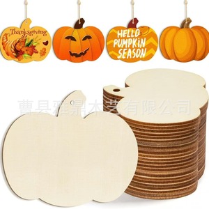 New wooden Halloween decorative sign, DLY wooden pumpkin head home hanging sign with holes, solid wood Easter pendant. - Product Image 4