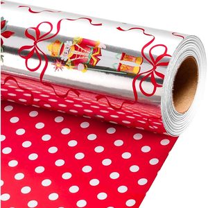 Silver Christmas <b>Wrapping</b> <b>Paper</b> Reversible Red Nutcracker Pattern 17 In X 32.8 Ft Metallized <b>Paper</b> For Holiday Gift <b>Wrapping</b> - Product Image 1