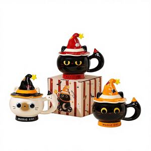 Taza de Cerámica Creativa con Tapa de Gato y Sombrero Mágico para Café de Oficina o Desayuno - Product Image 1