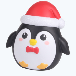 Christmas Penguin Figurine Plastic Molded Doll With Santa Hat Indoor Decor Slow <b>Rebound</b> Toy - Product Image 1