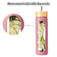 Botol Air Kaca Borosilikat 16 OZ Bebas BPA dengan Tutup Bambu & Selubung Silikon, Wadah Minuman yang Dapat Digunakan Kembali dengan Tutup