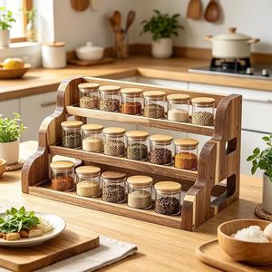 Solid Wood Kitchen Spice Rack 3 Tier Standing <b>Desktop</b> Storage Organizer For Countertop Cabinet Use - Product Image 3