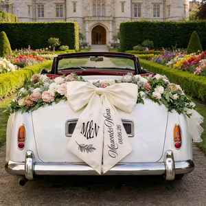 Nœud en satin personnalisé pour voiture, nœud en ruban pour décoration, cadeaux pour les jeunes mariés, accessoire pour la fête prénuptiale - Product Image 1