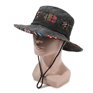 Cappello da pescatore in cotone lavato bohémien cappello da sole estivo per il tempo libero all'aperto per la pesca a tesa grande cappello da pescatore - Product Image 3