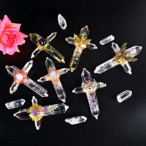 Pendentif Croix en Quartz Clair Fait Main, Ornement Croix en Cristal Naturel, Croix de Guérison des Chakras pour la Fabrication de Bijoux - Product Image 1