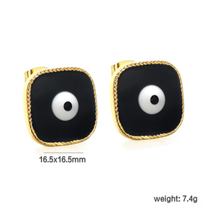 ต่างหูแบบติดหู ธีมดวงตา รูปทรงสี่เหลี่ยม โลหะผสมสังกะสีชุบทอง เครื่องประดับแฟชั่นสตรี ดีไซน์การ์ตูนหลากสี - Product Image 4