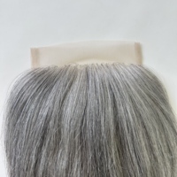 Envío Rápido, Cierre de Encaje Transparente 5*5, Color Gris Sal y Pimienta, Cabello Humano Natural Suave, Bajo Desprendimiento y Sin Enredos