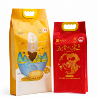 Sachet d'emballage de riz imprimé sur mesure, pochette stand-up avec fenêtre, laminé BOPP, avec poignée, qualité alimentaire, résistant à l'humidité, vente en gros, OEM