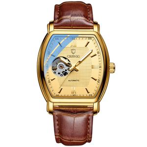 Reloj Mecánico para Hombre CHENXI 8815, Diseño Moderno con Caja Cuadrada Tipo Barril de Vino, Fondo Transparente, Resistente al Agua, Correa de Cuero de 22 mm - Product Image 5