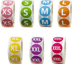 Durable round large garment size <b>stickers</b>. Waterproof and eco-friendly per <b>roll</b>. Suitable for retail apparel. - Product Image 3