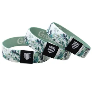 Sublimation Comfortable Polyester Custom Logo Fabric Wrist Band Fashion Bracelet Elastic Wristbands Festival Gifts