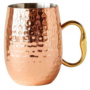 Copper Moscow Mule <b>Mug</b> With Hammered Finish And <b>Gold</b> Handle Vintage Style Drinkware - Product Image 1