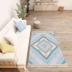 Tapis tressé en polyester à image personnalisée avec glands, motif patchwork rectangle tissé à plat de 10mm d'épaisseur pour le salon ou le couloir - Product Image 2