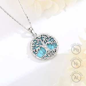 Changda 925 plata esterlina celta Árbol de la vida verde malaquita turquesa piedra Árbol Genealógico colgante collar - Product Image 6