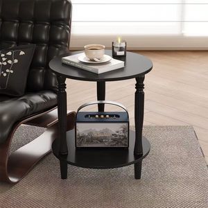 Mesa Auxiliar Redonda, Mesas Auxiliares de 2 Niveles para Espacios Pequeños, Mesa Auxiliar de Madera para Café y Sofá - Product Image 4