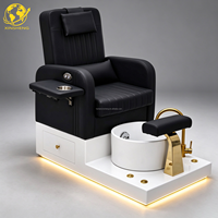 Fauteuil de pédicure spa de luxe plaqué or avec repose-pieds confortable et boîte de rangement pour mobilier de salon de manucure