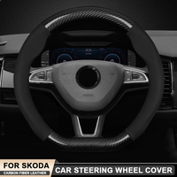 Housse de volant en cuir et fibre de carbone pour Skoda VRS Kodiaq Karoq Kamiq Octavia 1 A5 Scala Superb Yeti Fabia ENYAQ Citigo