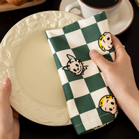 Set de table moderne à motif damier de dessin animé, 100% coton, antidérapant, vert et blanc, à carreaux, avec personnages mignons, pour la maison, pour enfants, pour la table à manger