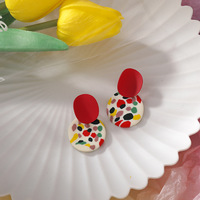 Bijoux fantaisie en gros Boucles d'oreilles Boho en argile polymère Boucles d'oreilles tendance colorées faites à la main en argile avec cercle géométrique pour femmes
