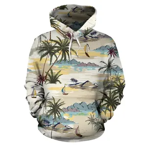 Palm Tree Beach All Over Print Hoodies Mujeres Warm Autumn Sudadera con capucha Venta al por mayor Personalización Casual Classic Hoody Tops OEM