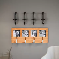 Support de rangement mural en bois de bambou, personnalisé, pliable, avec 5 crochets, pour vêtements et chapeaux, pour le salon