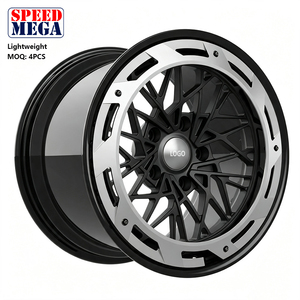 Jantes en alliage léger Speed Mega Mesh Design, finition noir brillant, face usinée argentée, jantes de voiture de luxe sportives - Product Image 1